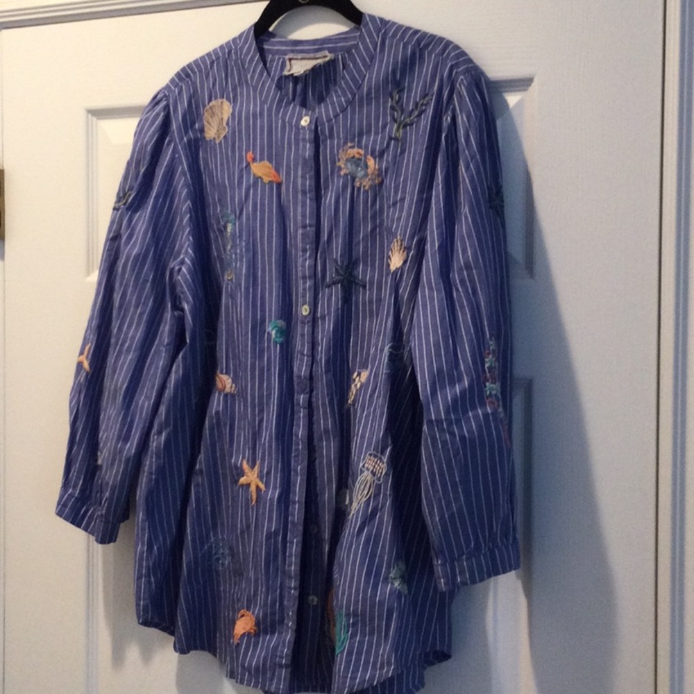 Johnny Was Peplum top with sea creatures Embroidery